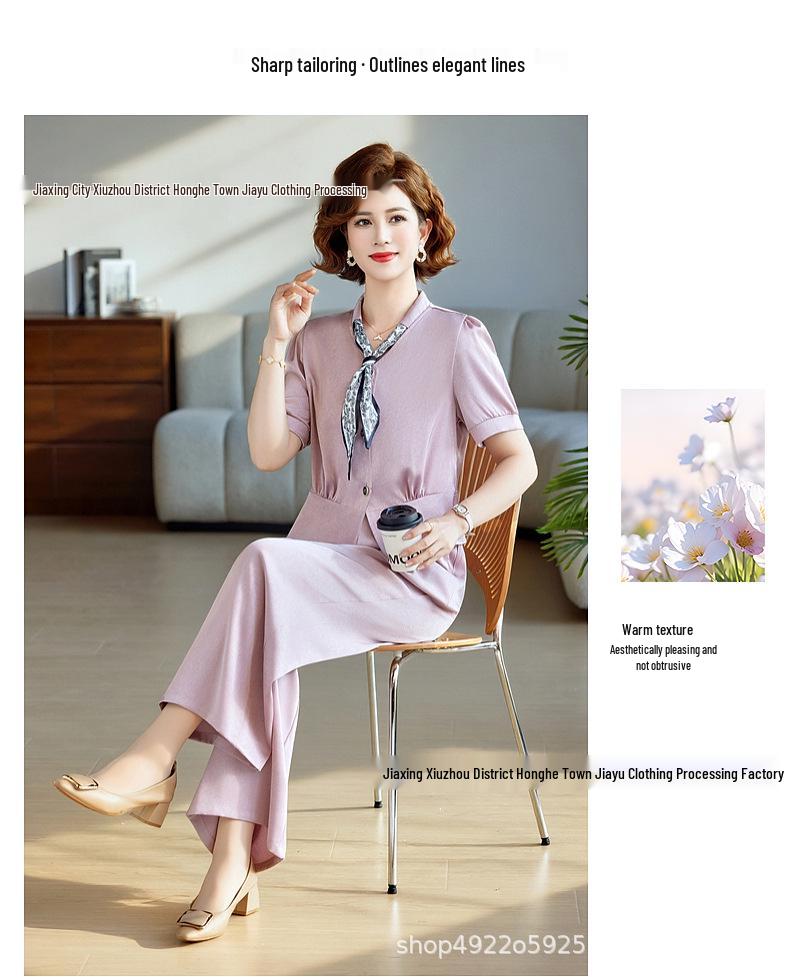 Summer 2026 Stylish Two-Piece Set for Middle-Aged & Elderly Women – Age-Reducing, Slimming Short Sleeve Suit