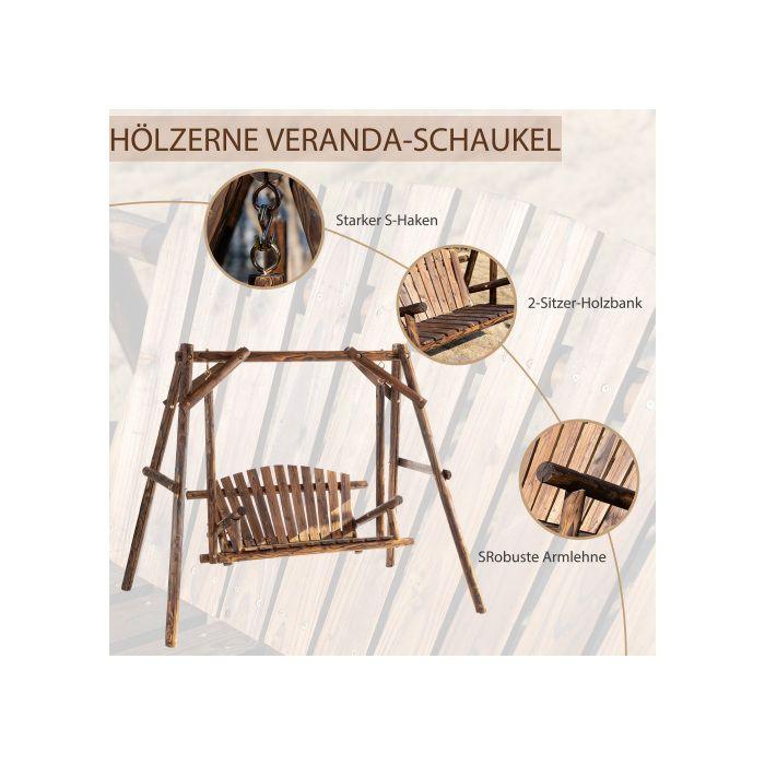 Balançoire En bois massif, naturel, balançoire banc suspendu 187 x 137 x 170 cm, pour jardin et terrasse