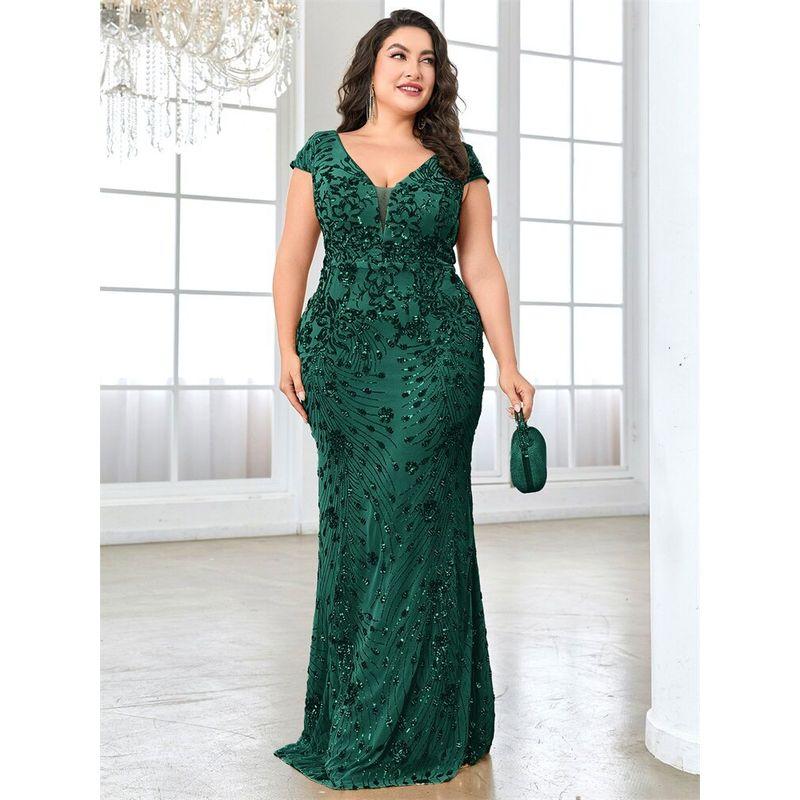 European and American Plus-Size New Sequined Evening Dress for Women, Sexy and Elegant Fitted Mermaid Gown, Long Style for Toasting