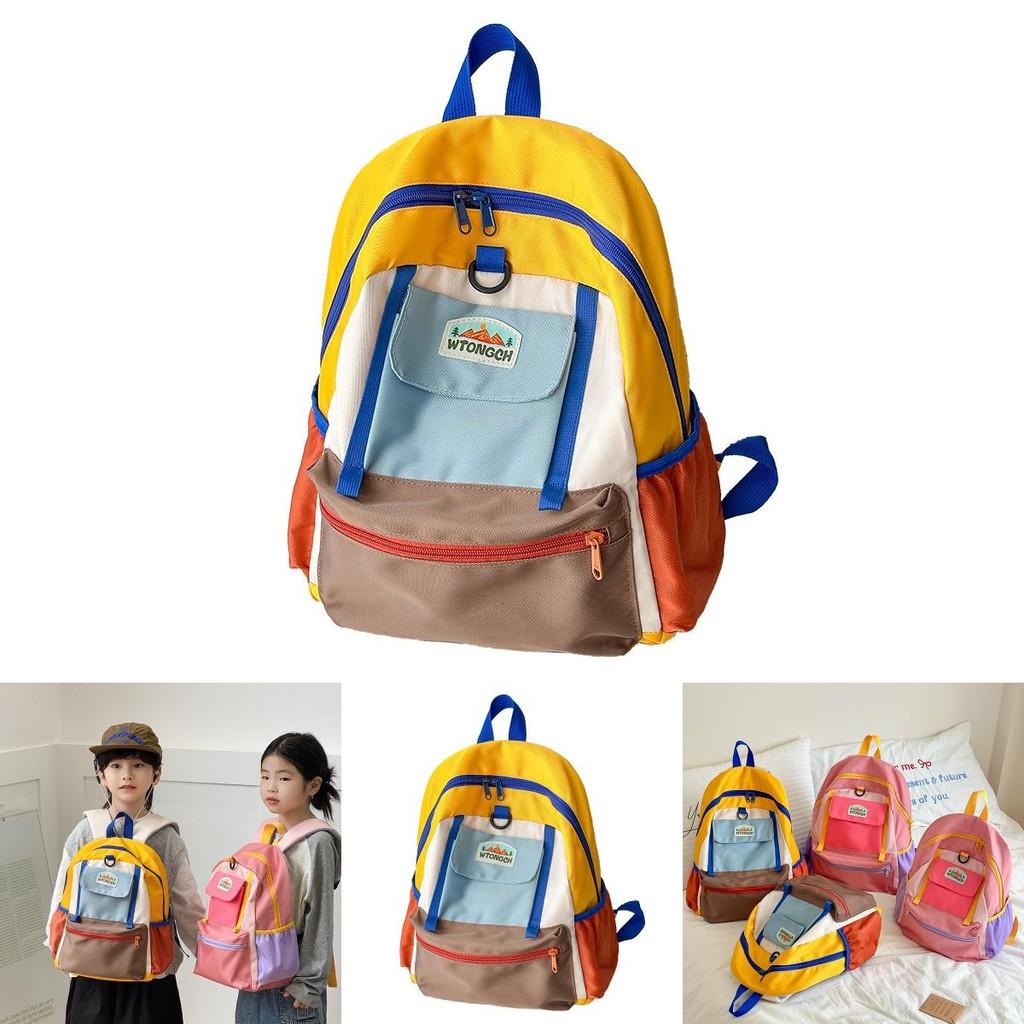 Childrens Oxford Cloth Backpack With Color Block Design For School And Travel Use