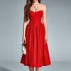 Four-sided Elastic Tube Top Dress, European and American Sexy Backless Waist Pleated A-word Medium and Long Dress