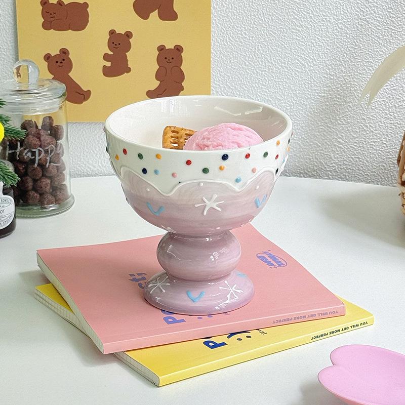 Cute Hand-painted Ice Cream Cup Household Dessert Bowl Yogurt Cup High Value Breakfast Oat Cup Girl Birthday Gift