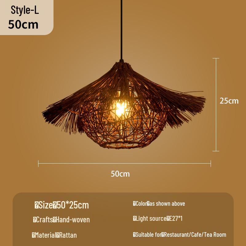 Bamboo Woven Lantern Light for Chinese Restaurant or Teahouse - Rattan Straw Hat Pendant Light