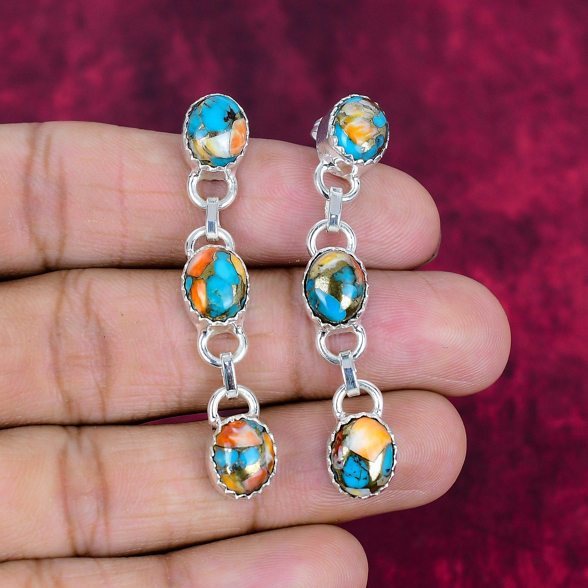 

Медные Оранжевые Бирюзовые Серьги из Массивного Стерлингового Серебра 925 пробы, Ювелирные Изделия с Драгоценными Камнями Ручной Работы, Подарки для Жены Новые Серьги 2.17 Inches оранжевый