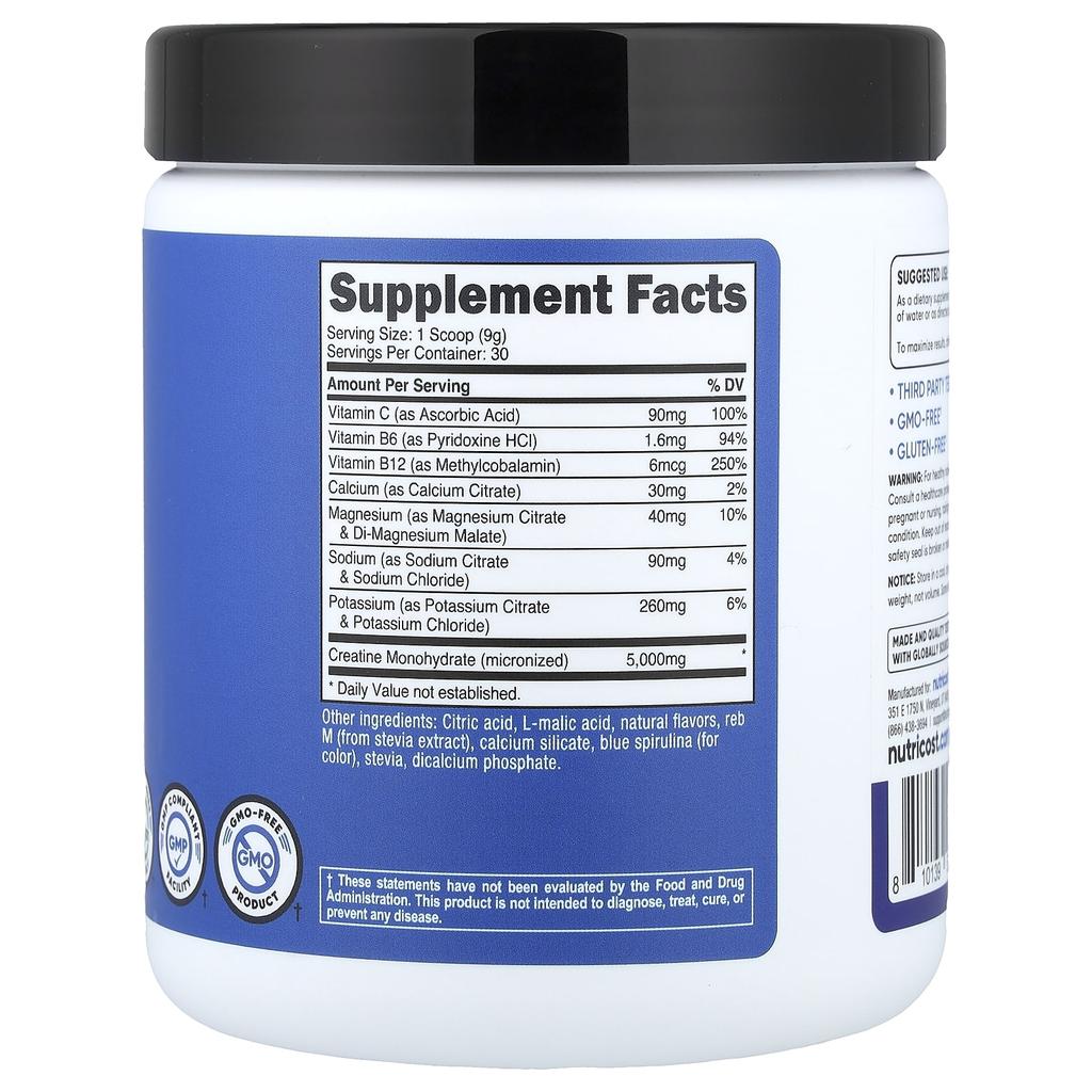 Nutricost, Athletic Performance, Creatine + Hydration, Blue Raspberry, 9.3 oz (261 g)