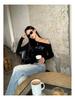 Chic Off-the-Shoulder Slim-Fit Black Long-Sleeve T-shirt for Women - Perfect for Early Autumn
