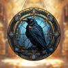 Crow Stained Glass Suncatcher, Gothic Raven Acrylic Window Hanging Decor with Chain for Home, Garden, Indoor Outdoor Decor