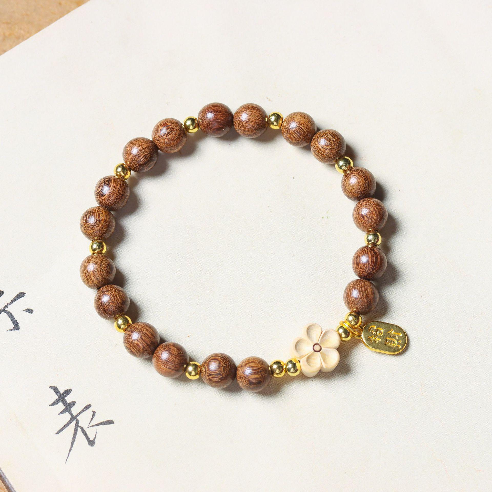 Golden Sandalwood Peach Blossom Prayer Beads Bracelet for Women