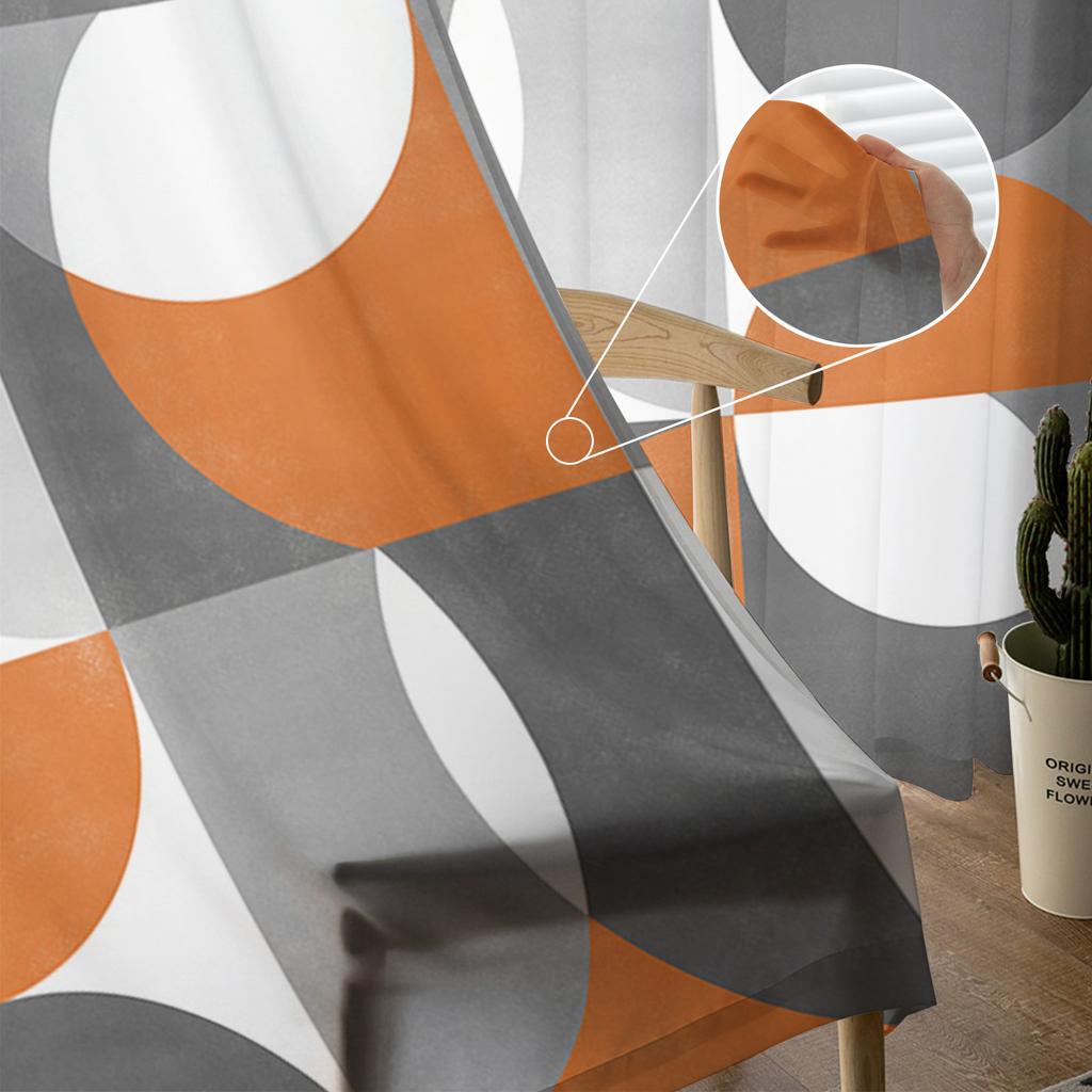 Nordic Retro Medieval Geometric Abstract Voile Sheer Curtains Living Room Window Tulle Curtain Kitchen Bedroom Drapes Home Decor