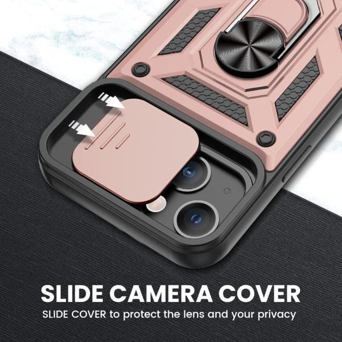 Coque pour iPhone 14 Plus - Antichoc - Rose - Protection Caméra - Support Intégré - Verres Trempés