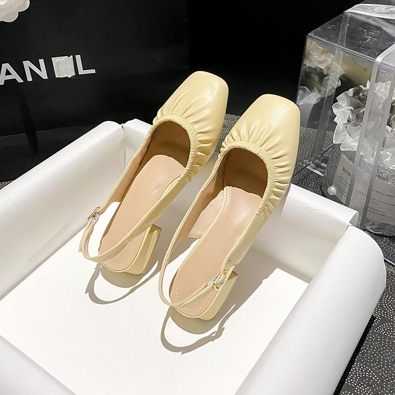 

Босоножки на толстом каблуке Баотоу, женские новые босоножки с задним ремешком, туфли-лодочки с квадратным носком и низким каблуком 32