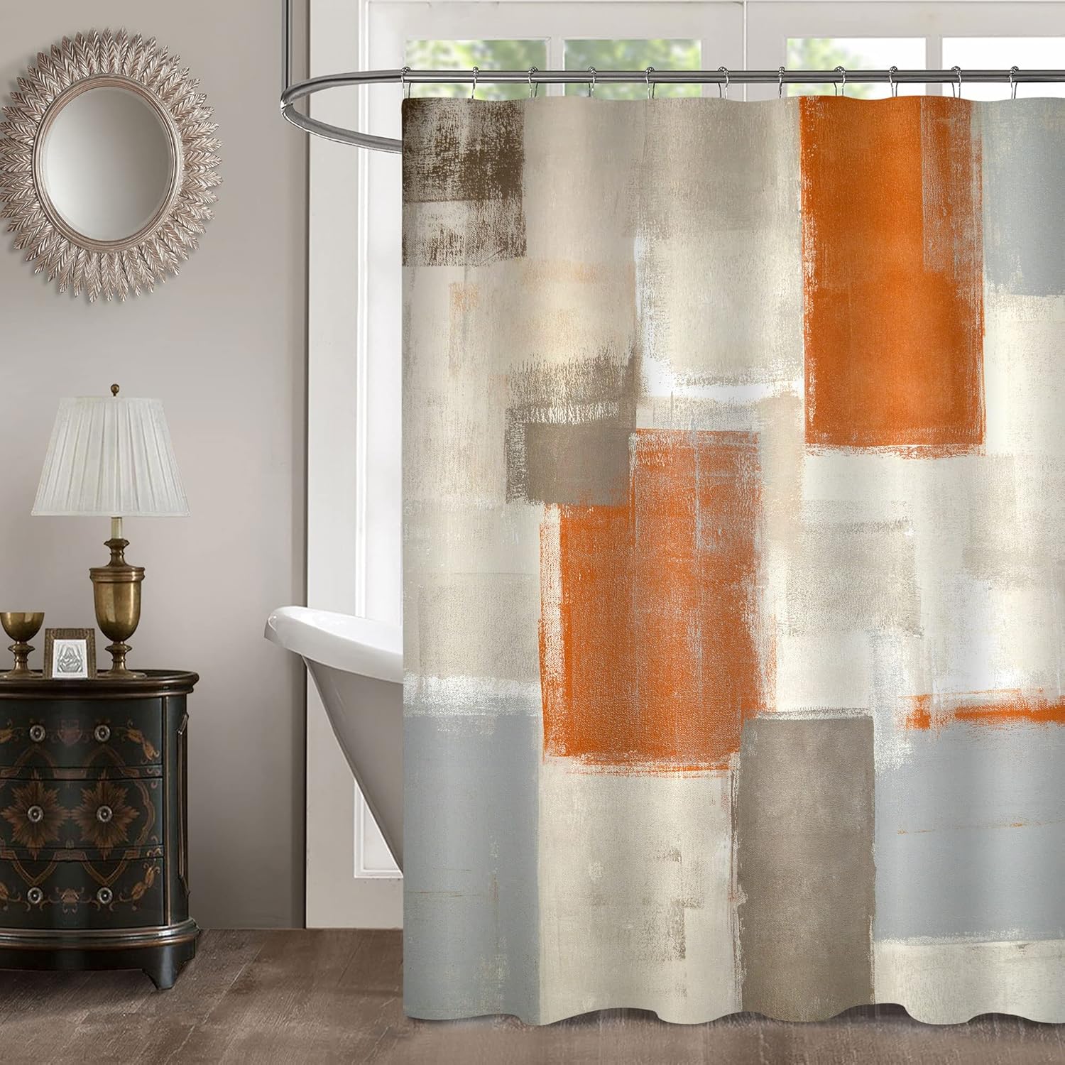 

Modern Abstract Shower Curtain Earth Tones Painted Design Bathroom Decor Minimalist Art Contemporary Style Rustic Look Bath Set W60H190(CM)-1 Pcs