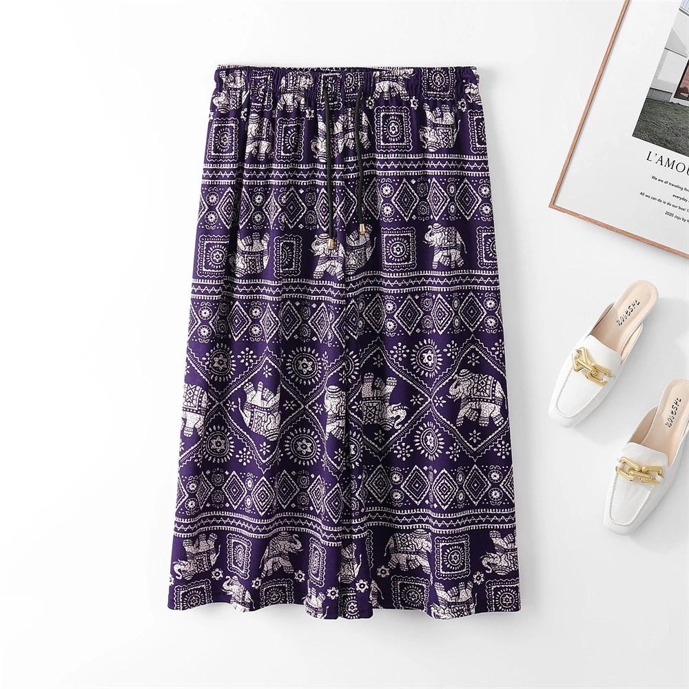 Elephant Capris Crop Pants Adjustable Elastic Waistband Rope Loose Legs Women Men Unisex Print Thailand Casual Streetwear Beach Bohemian Retro Vintage