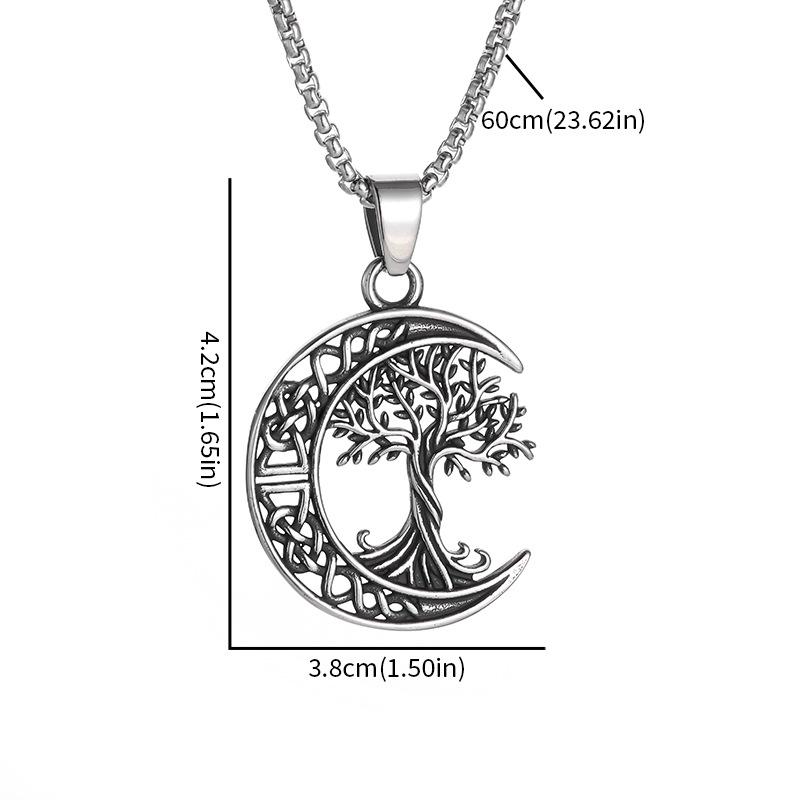 

Viking Tree of Life Titanium Steel Pendant Moon Necklace Nordic Jewelry for Women Men