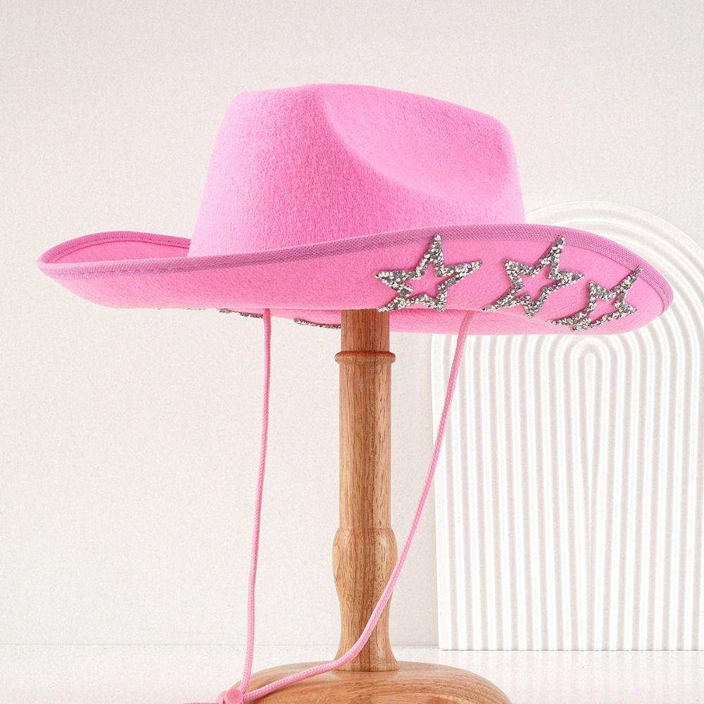 Classic Shiny Western Cowboy Hat Wide Brim Star Glitter Cowgirl Hat Cap Ethnic Style Summer Hat Costume Accessories