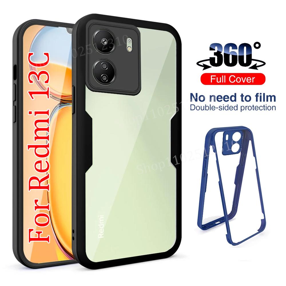 360 Full Body Phone Case For Xiaomi Redmi 13C 14C 12C 12 10C 10A 10 9C 9A 4G 5G Shockproof Clear Protective Bumper Cover Funda