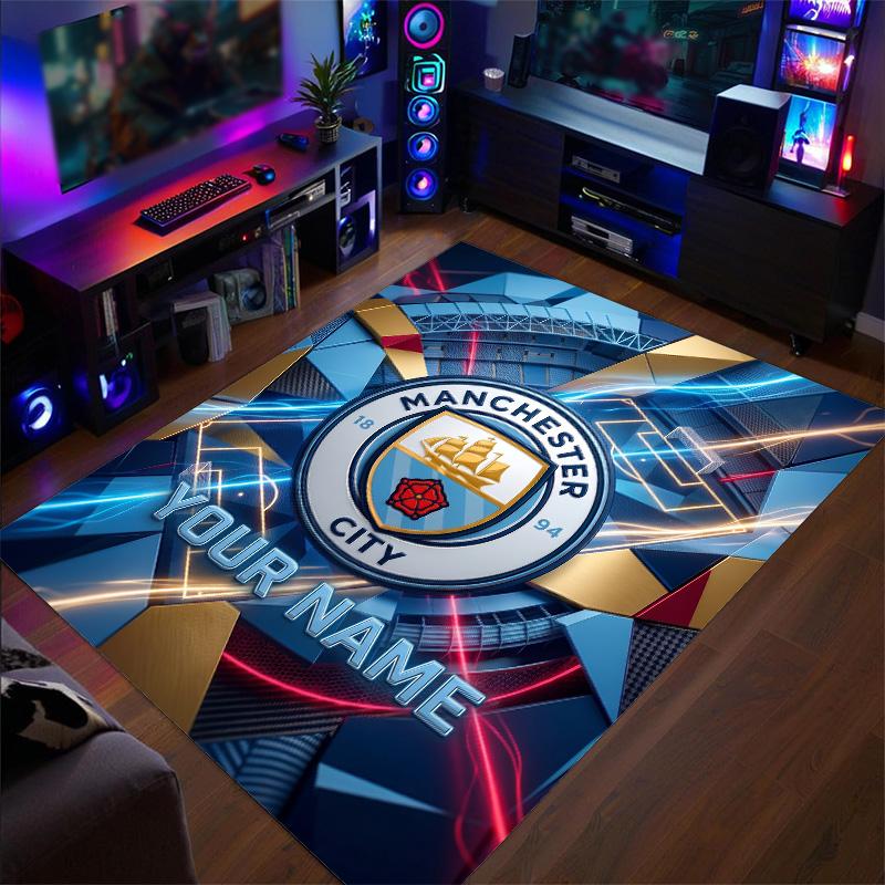 Crystal Velvet Rug Manchester City Print Custom Name Text Floor Mat Home Decor