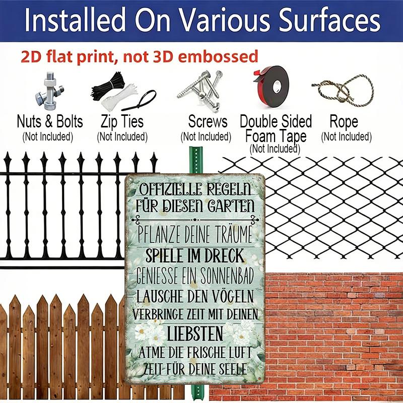 2D Flat, 1pc "Official Rules For This Garden" Aluminium Sign - 8"x12" English Garden Rules Decor, Floral Daisy Vintage Wall Art, Perfect for Patio