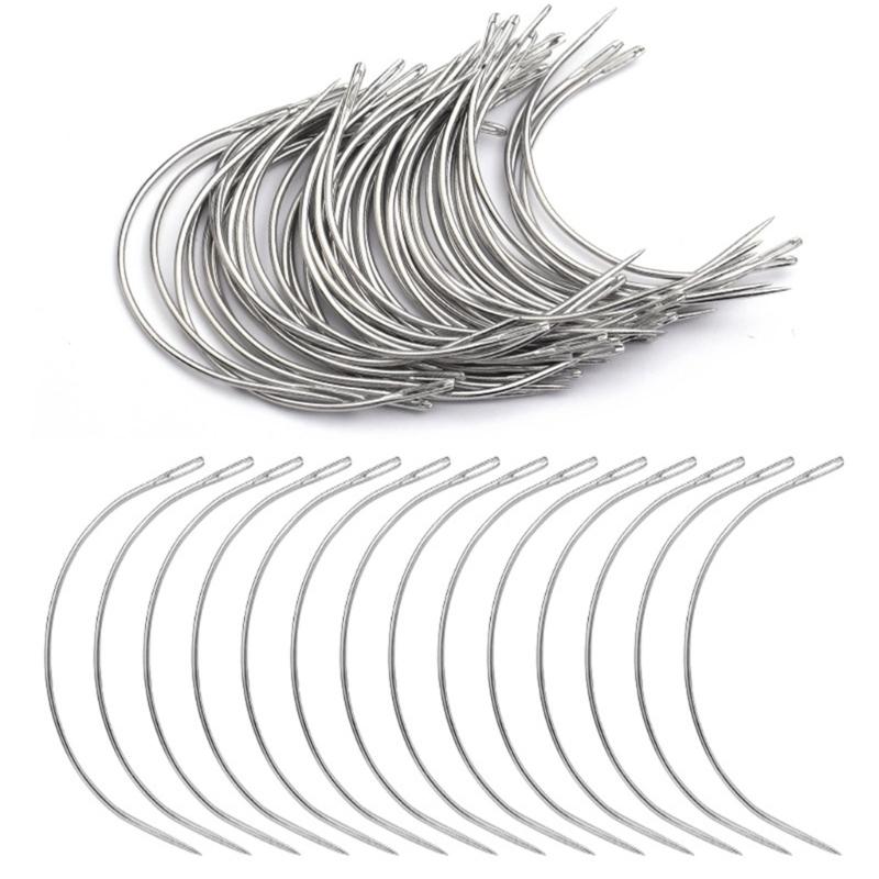 42/50/100/120Pcs Curved Needle C Type Leather Needle Curved Sewing Needle for Hand Sewing, Carpet Leather Canvas Repair