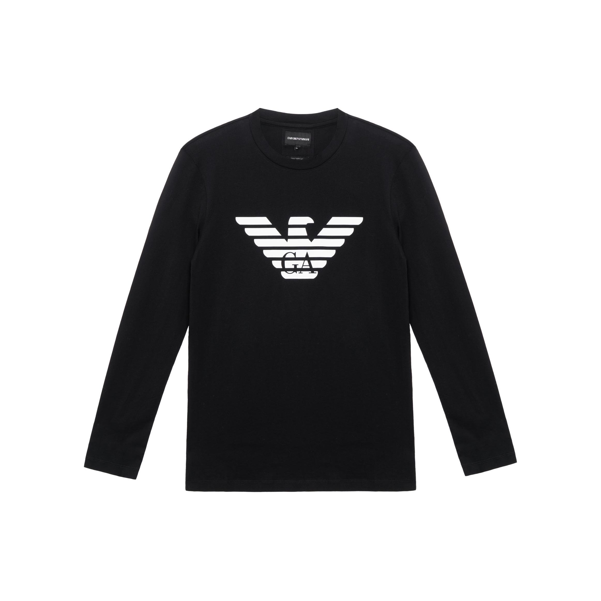 Emporio Armani FW21 Color Block Logo Letter Print Round Neck Long Sleeve T-Shirt Men tops Black 8N1TN8-1JPZZ-0022 L