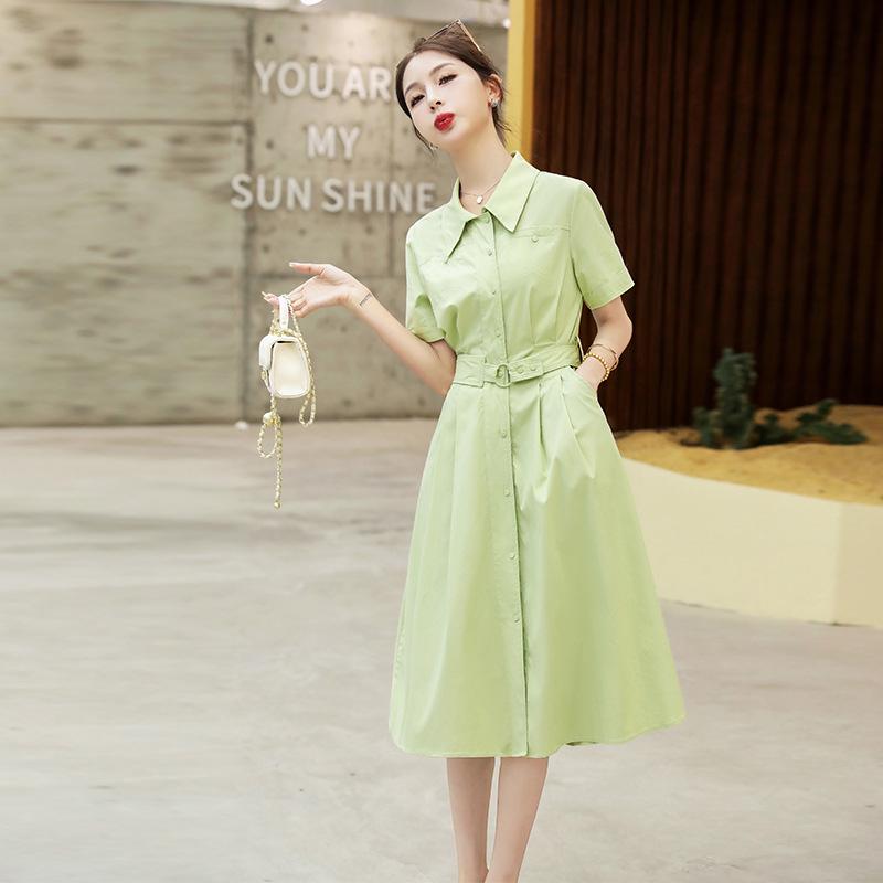 Sommer Koreanische Drape Taille Schlank Langes Kleid für Frauen - HF2510