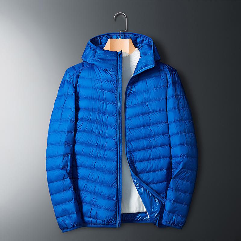 Men's Lightweight Short Down Jacket: Winter Hooded Outerwear with Stand Collar