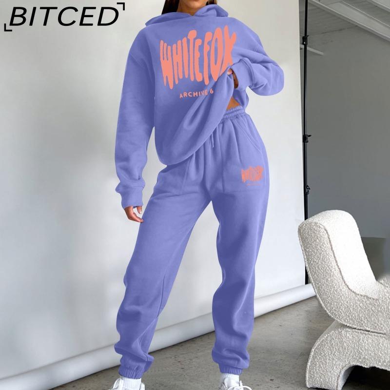 BITCED Women's Spring/Autumn/Winter Sweatshirt Set Foam-Printed Fashion Sports Long-Sleeved Hooded Sweatshirt