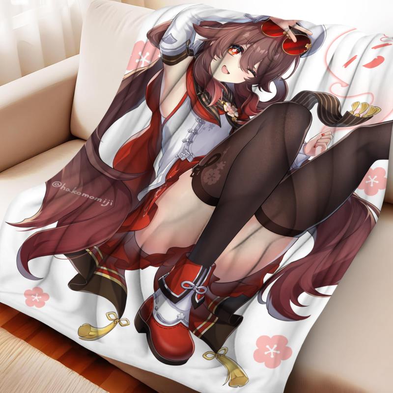 Anime Hu Tao Flannel Blanket - Genshin Impact Four-Season ACG Themed Nap Throw