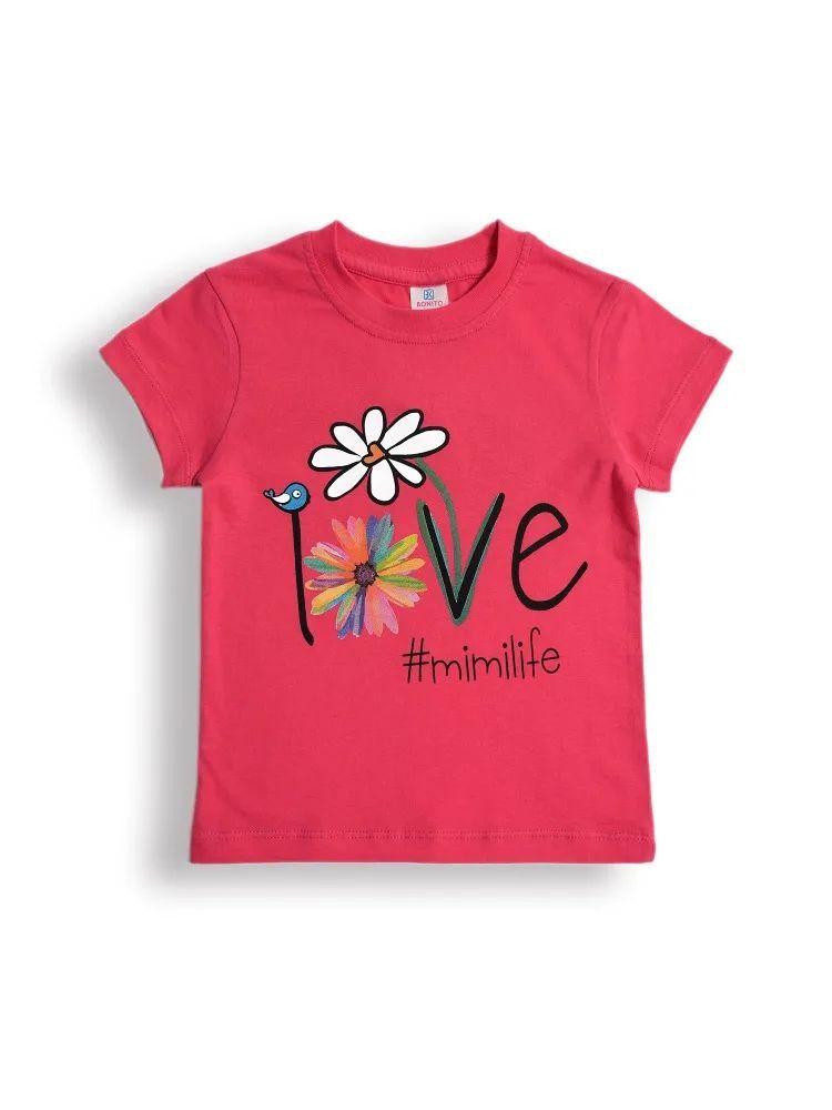 Children s Summer Cute Printed Cotton Short Sleeve Top 130 cm ярко-красный