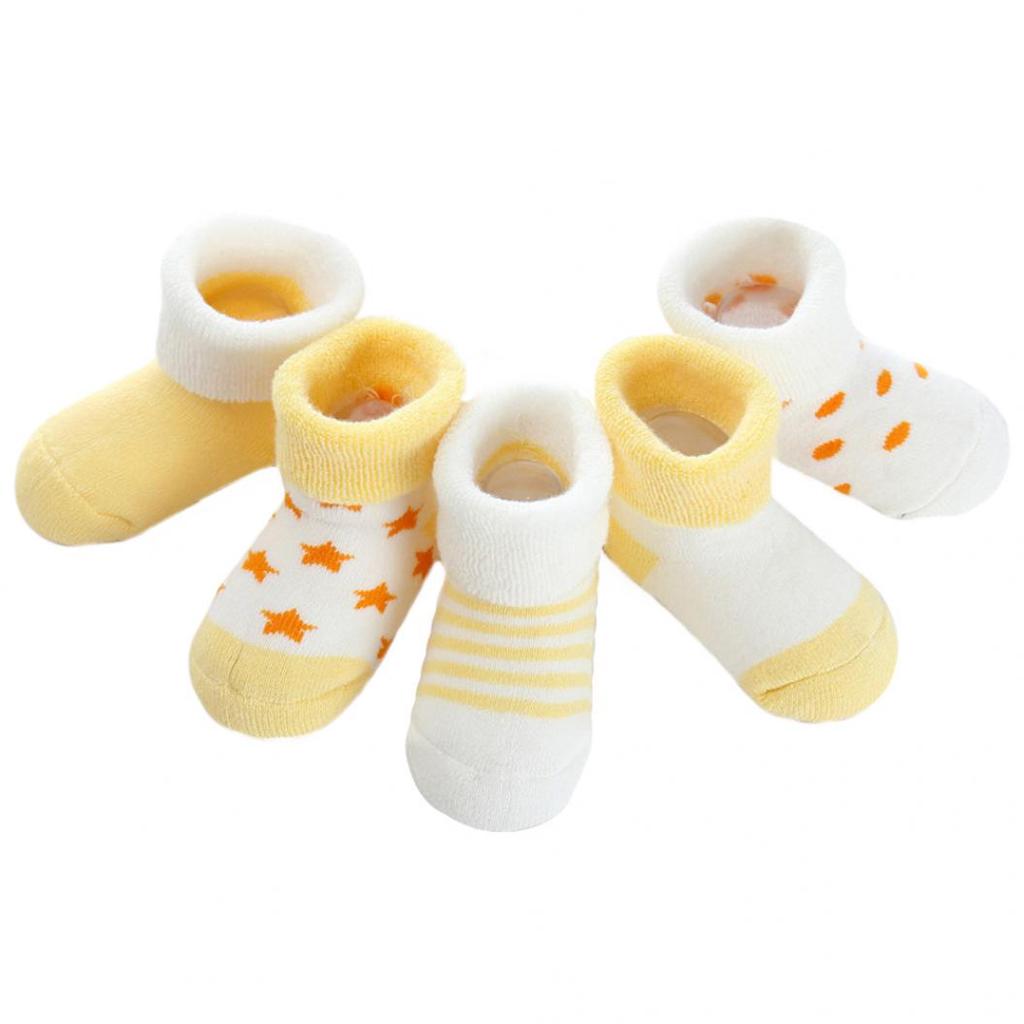 5 Pairs Newborn Baby Boy Girl Winter Anti-slip Dots Stripe Star Warm Thick Socks