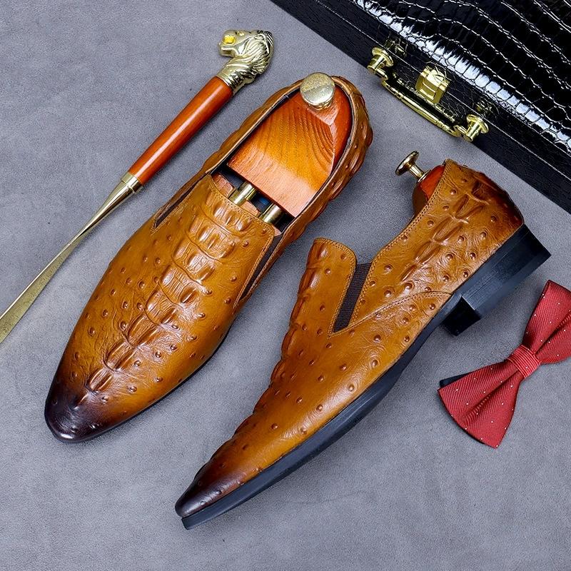 Fashion Crocodile Design Pointed Toe Genuine Leather Oxford Office Shoes Luxury Dress Shoes Slip On Wedding Shoes For Men