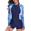 New European and American Fashion Printing Sunscreen, Thin, Conservative, Meat-covering One-piece Long-sleeved Women's Surf Suit