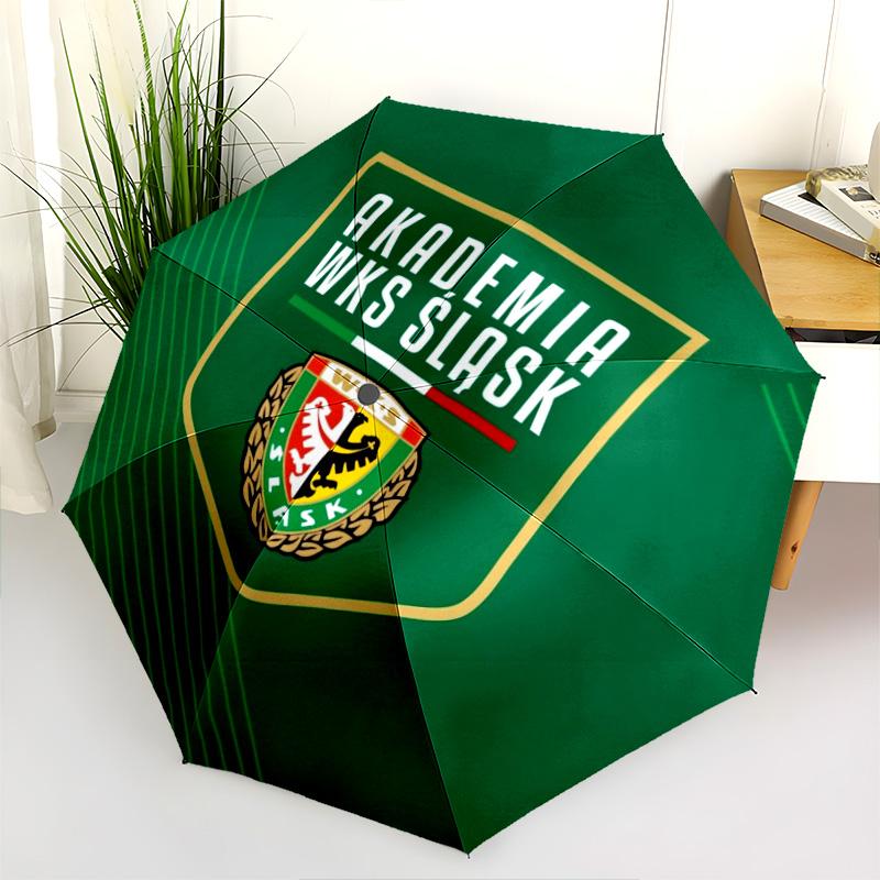 Śląsk Wrocław pattern, automatic folding umbrella, portable and foldable design, 8 ribs, a Christmas or birthday gift.