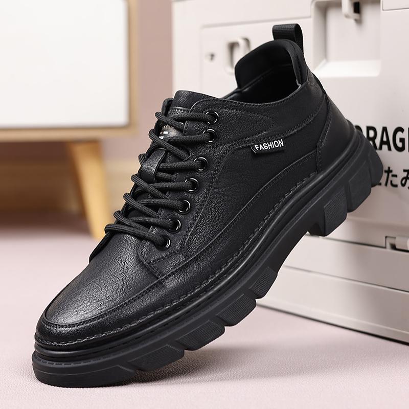 Mode Högkvalitativt Läder Casual Herrskor Retro Stil Design Enfärgad Boardskor Högkvalitativa Halkfria Mångsidiga Promenad Sneakers