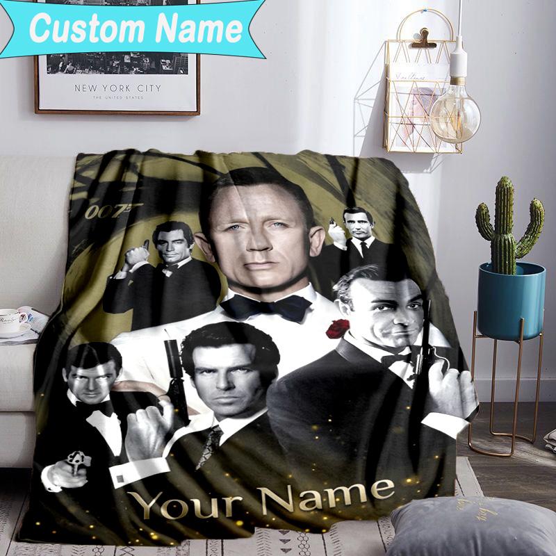 Custom Name Blanket James Bond Movie Collage Blanket Bedding Blanket for Travel, Camping, Living Rooms, Offices, Sofas, Fan Christmas Gift