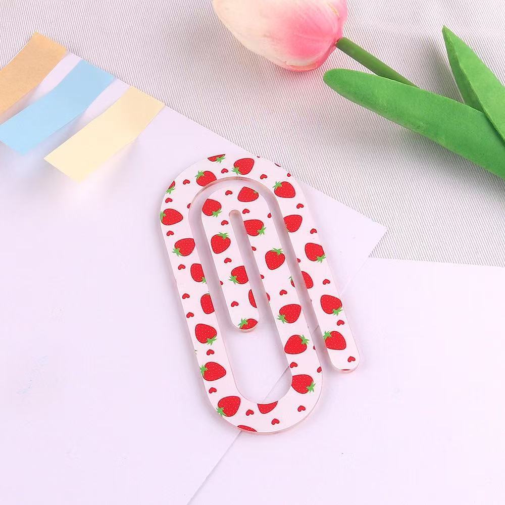 10Pcs Cute Printed Acrylic Paper Clips Large Printed Bookmark Clamps For Notebook File DIY Organizing