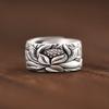 Adjustable Open Ring Men Women Vintage Floral Lotus Design Plated Geometric Band Unisex Fashion Jewelry