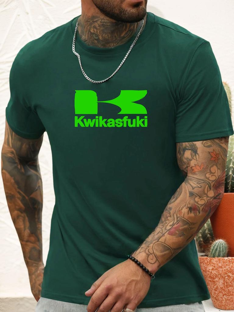 T-shirt a maniche corte Kwikasfuki da uomo 100% cotone con stampa a fantasia Camicia estiva girocollo traspirante casual alla moda Maglietta fresca