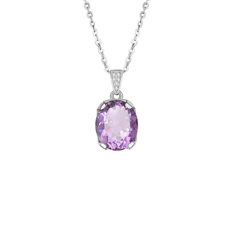 Light Luxury Millennium Cut Amethyst S925 Sterling Silver Necklace Niche High-end Topaz Pendant Gift Versatile Silver Jewelry Gift