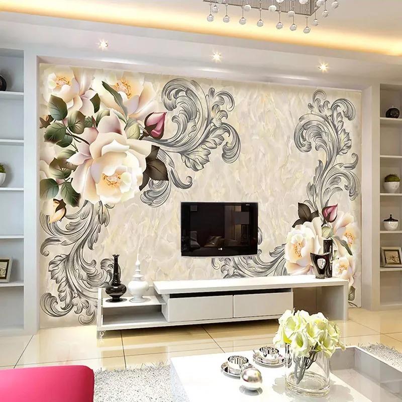 European Style 3d Flowers Wallpaper Living Room Tv Sofa Background Wall Mural Modern Marble Home Decor Wallpapers