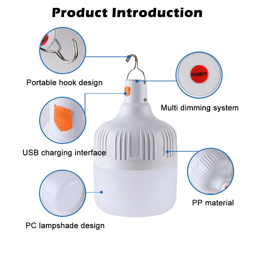Outdoor Camping Light 3 Lighting Modes USB Rechargeable LED Portable Lamp Flashlight For Outdoor Tent Lamp Emergency Lantern