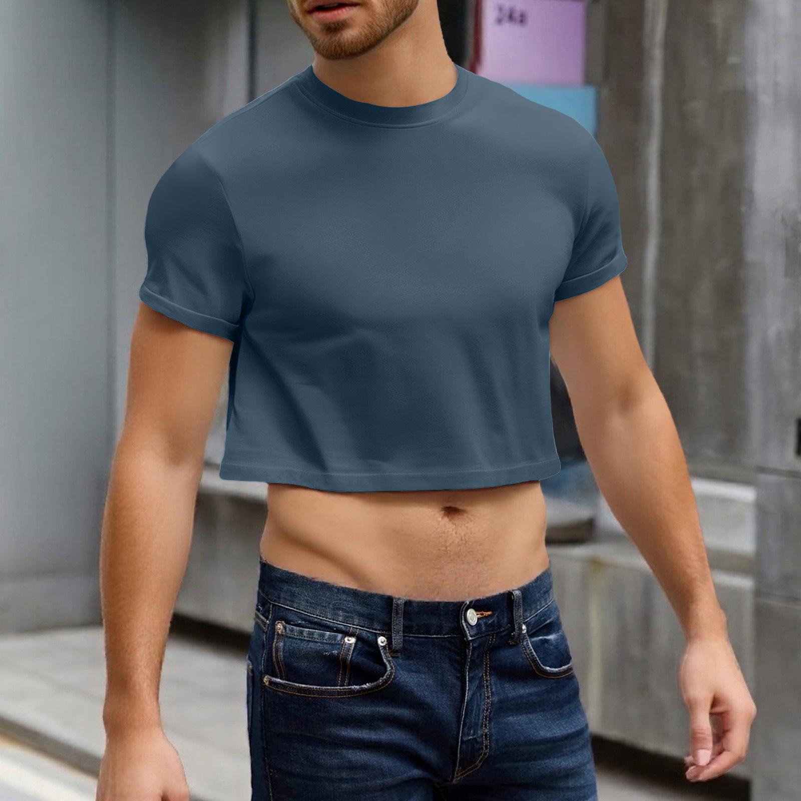YSLING Trendy Rode Crop Top T-shirt voor Mannen &VerticalLine; Casual Korte Mouw Ronde Hals &VerticalLine; Stijlvolle Zomer Modekleding voor Mannen L Vloot