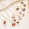 New Romantic Pendant Necklace Women Set Fashion 4 Love Stud Earring Ring Combination Jewelry Party Gifts