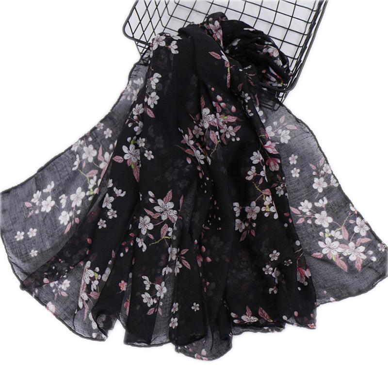 Autumn Winter New Voile Warm Scarf For Women Girl Cute Floral Print Scarves Soft Cotton Pashmina Shawl Foulard Wrap Shawls