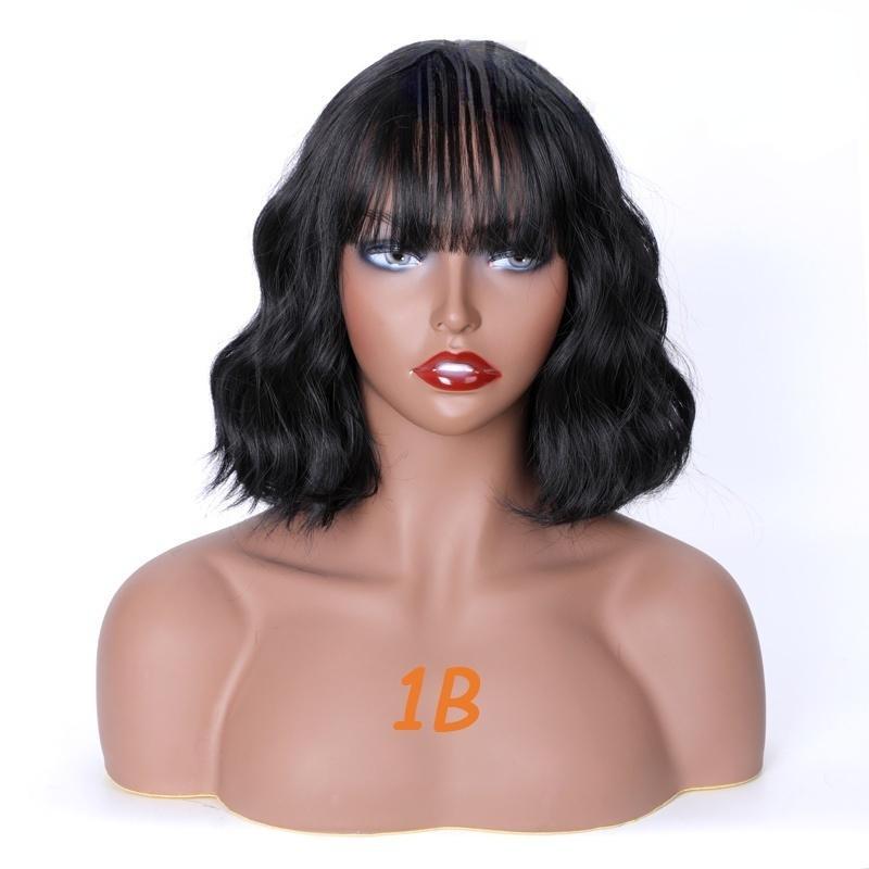 MISS WIG Kurzwellige Damen-Perücke mit Pony, schwarze Kunstfaser-Perücke für den täglichen Gebrauch