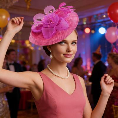 Zarter Netz-Blumen-Fascinator-Hut Vintage Teeparty Damen Gewebter Hut Hochzeit Cocktail Brautparty Kappe Retro Haaraccessoires