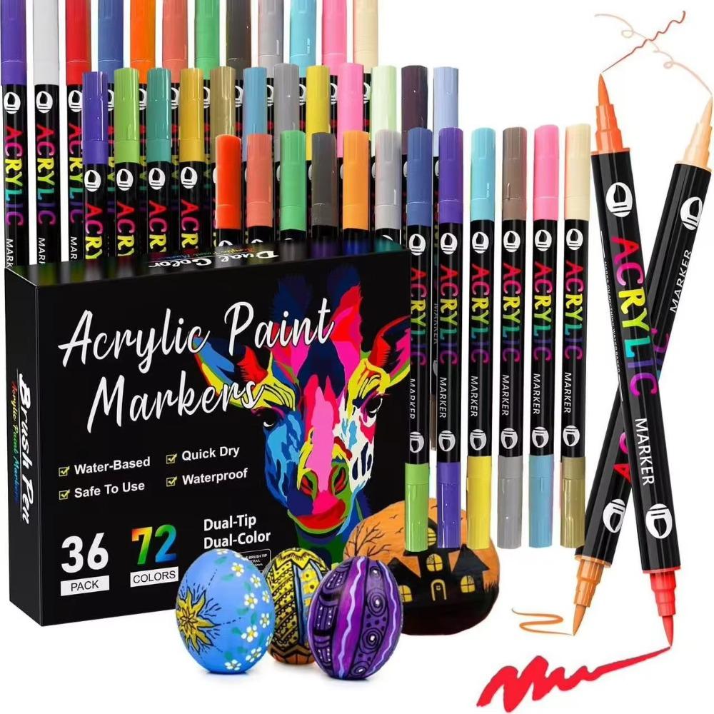 24/48/72 Colors Acrylic Paint Markers Soft Tip Double Nib Markers New Paint Pens Art Supplies