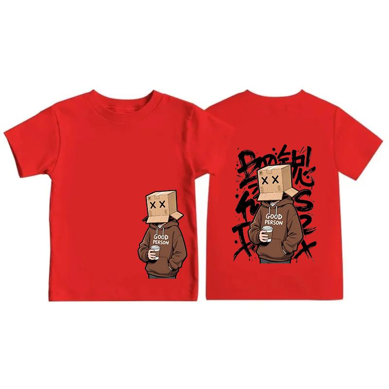 American Summer Kids Cartoon Character Letter Graffiti Print Comfortable and Breathable Round Neck Tshirt Outdoor Street Top