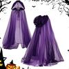 Halloween Ghost Reaper Hooded Cloak Witch Mesh Long Costume Dress Adult Scary Cosplay Cape