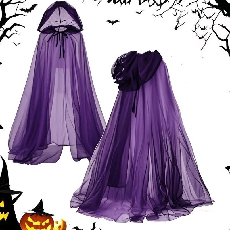 Halloween Ghost Reaper Hooded Cloak Witch Mesh Long Costume Dress Adult Scary Cosplay Cape